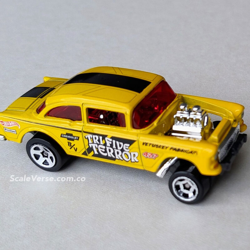 Terror-Amarillo-55-Chevy-Bel-Air-Gasser-hot-Wheels-ScaleVerse-Abierto