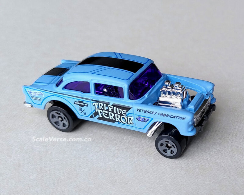 Terror-Morada-55-Chevy-Bel-Air-Gasser-hot-Wheels-ScaleVerse-Abierto