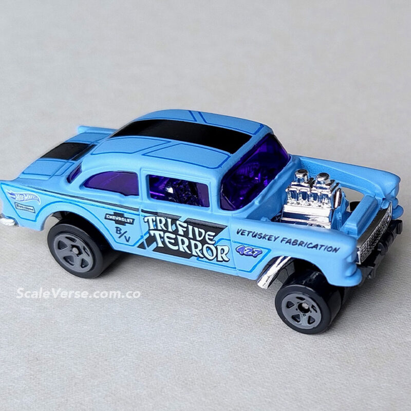 Terror-Morada-55-Chevy-Bel-Air-Gasser-hot-Wheels-ScaleVerse-Abierto