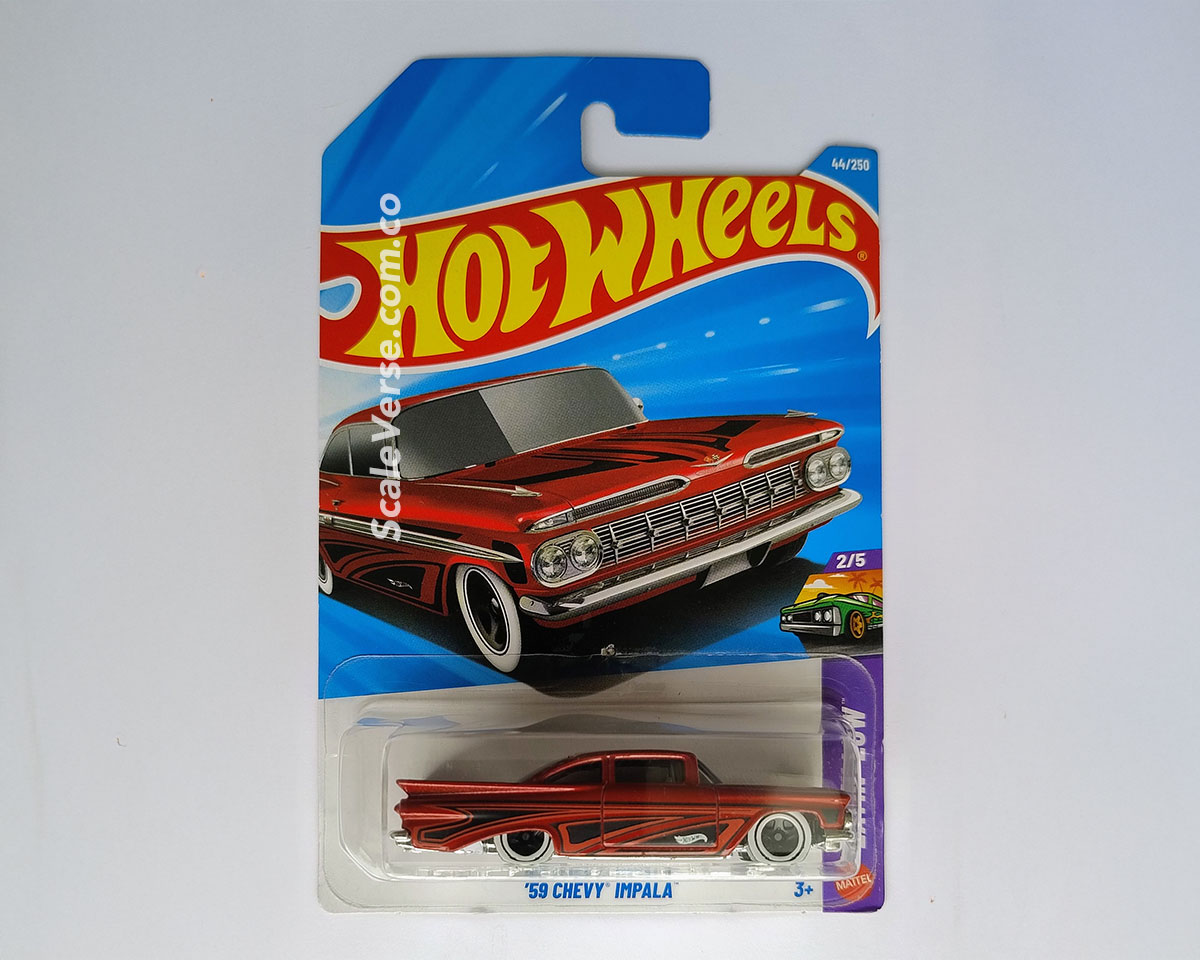 Hot Wheels 59 Chevy Impala Dark Red Layin Low 2026 escala 1:64