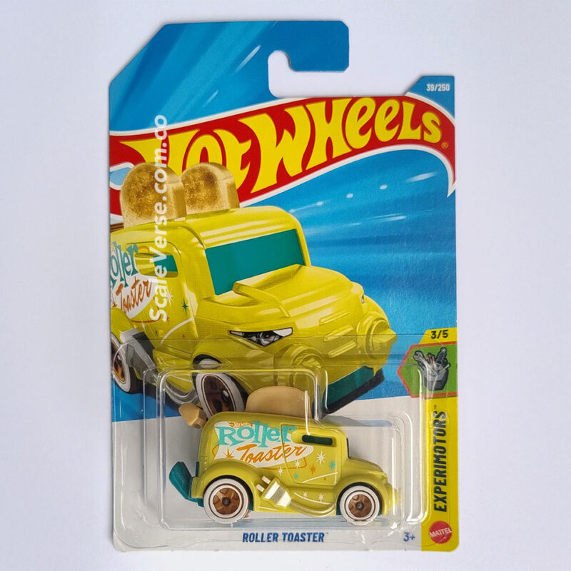 Hot Wheels Roller Toaster amarillo claro Experimotors 2026 con función interactiva escala 1:64