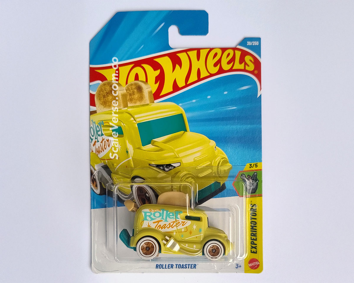 Hot Wheels Roller Toaster amarillo claro Experimotors 2026 con función interactiva escala 1:64
