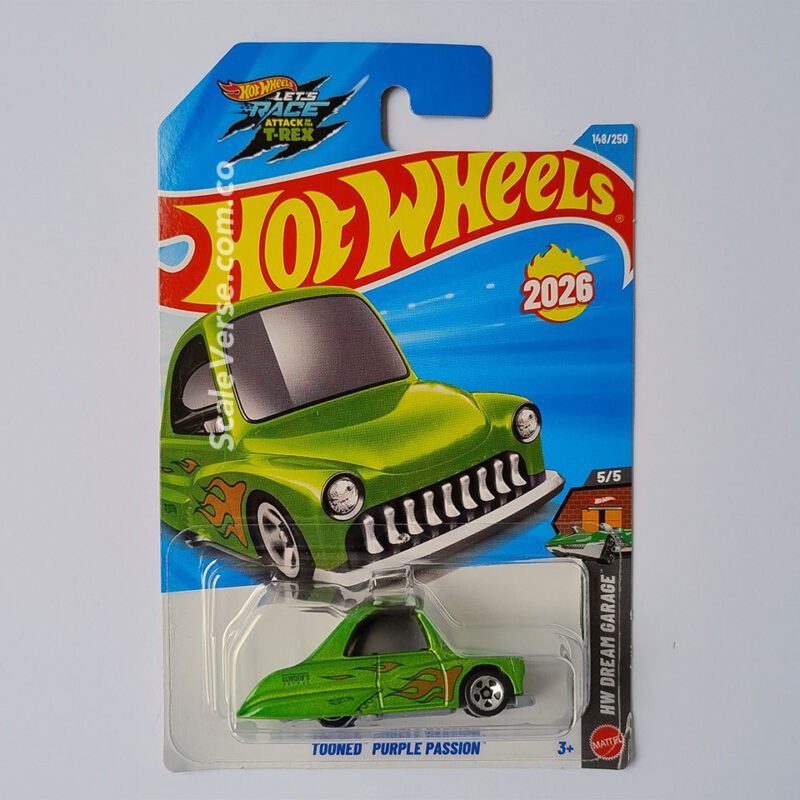 Hot Wheels Tooned Purple Passion 2026 de la serie HW Dream Garage, vehículo casting en color verde.